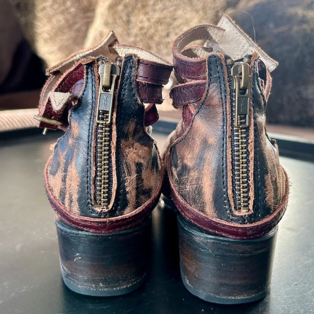 Freebird by Steven Brown and Burgundy Distressed Leather Ankle Boots